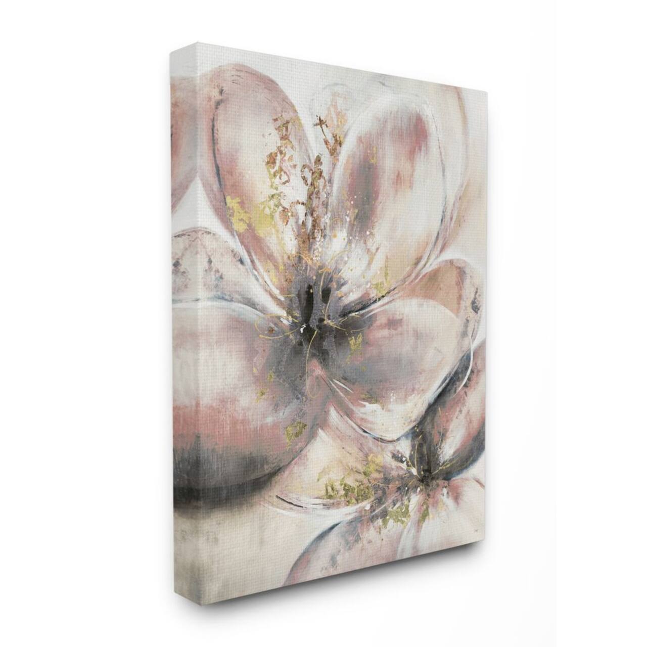 Stupell Industries Glam Pink Beige Flower Petals Floral Gold Painting Canvas Wall Art
